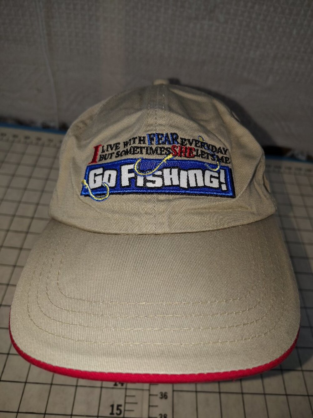 Men's I Live With Fear Everyday, But Sometimes She Let's Me Fish Funny Cap